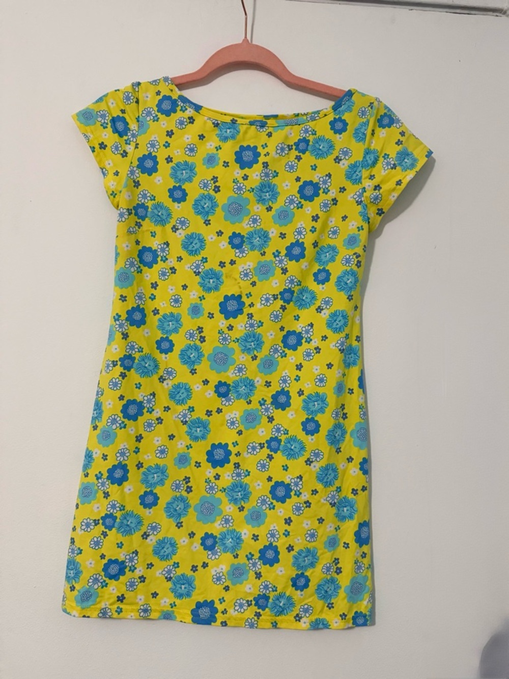 Lilly Pulitzer Yellow Floral Shift Dress with Blue Flowers